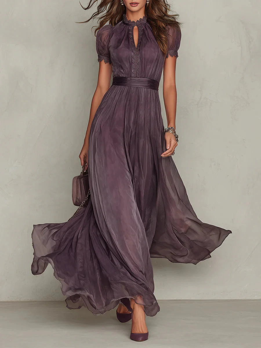 Abito Lungo Viola con Pizzo