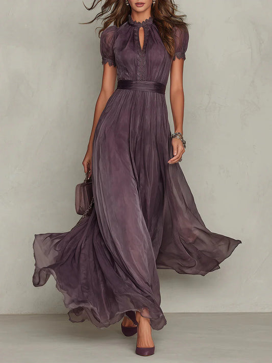 Abito Lungo Viola con Pizzo