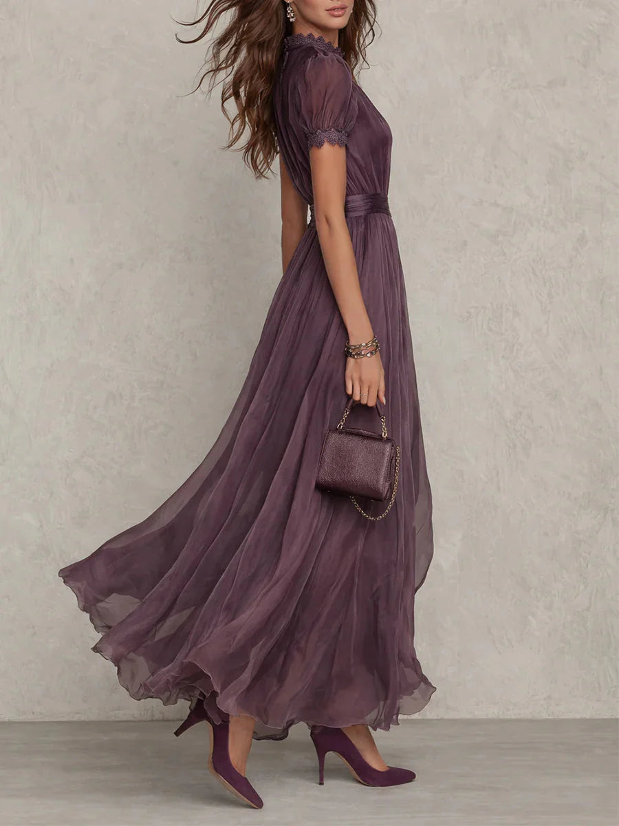 Abito Lungo Viola con Pizzo